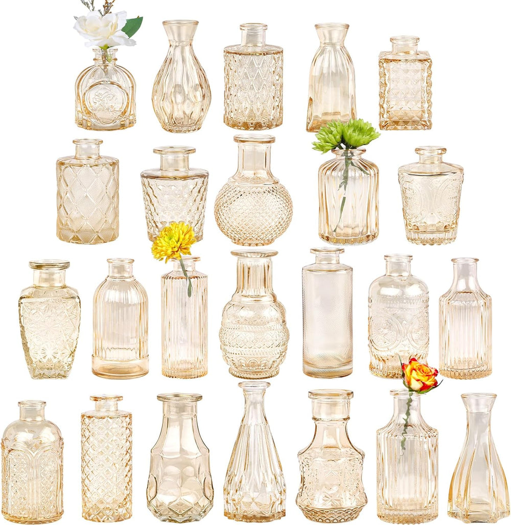 TBWIND 24pcs Amber Glass Bud Vases Set