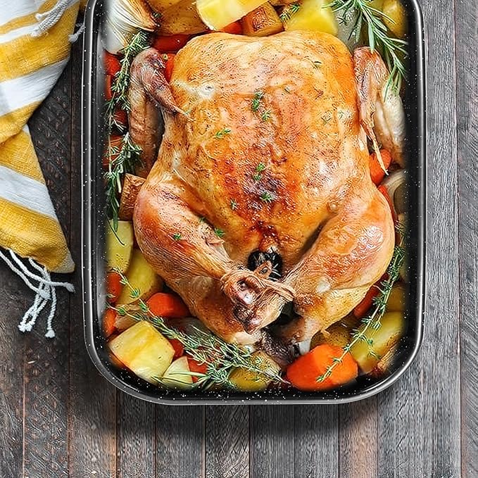 Roasting Pan with Rack, 16 x 11 Inch Rectangular Roasting Pan, 20lb Turkey