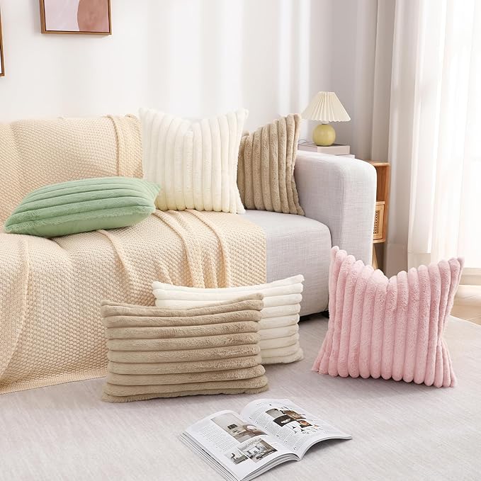 decorUhome Summer Cozy Faux Fur Throw Pillow Covers 12x20 Set of 2 Decorative - Image 9