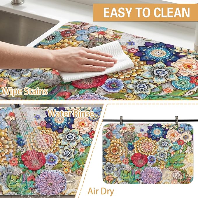 Kitchen Countertop Dish Drying Mat, Super Absorbent Coffee Bar Mat - Image 4