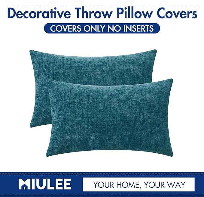 MIULEE Pack of 2 Dark Teal Throw Pillow Covers 12x20 Inch Soft Chenille Lumbar - Image 6