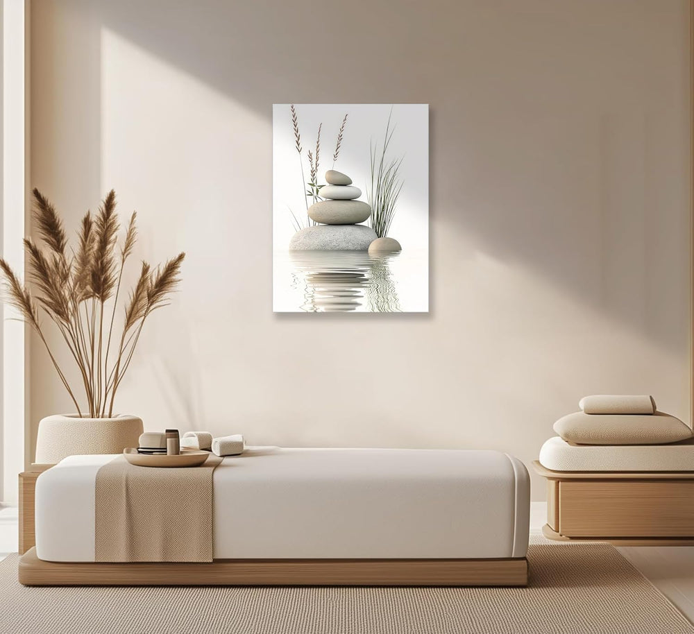 KBIERQN Zen Bathroom Canvas Wall Art-Framed 16x24in