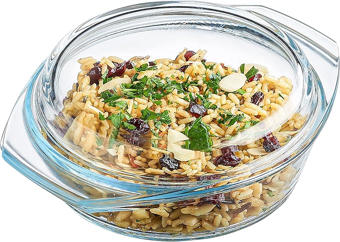 SIMAX Casserole Dish with Lid, 1 Quart Round Glass Casserole, Baking Dish by SIMAX