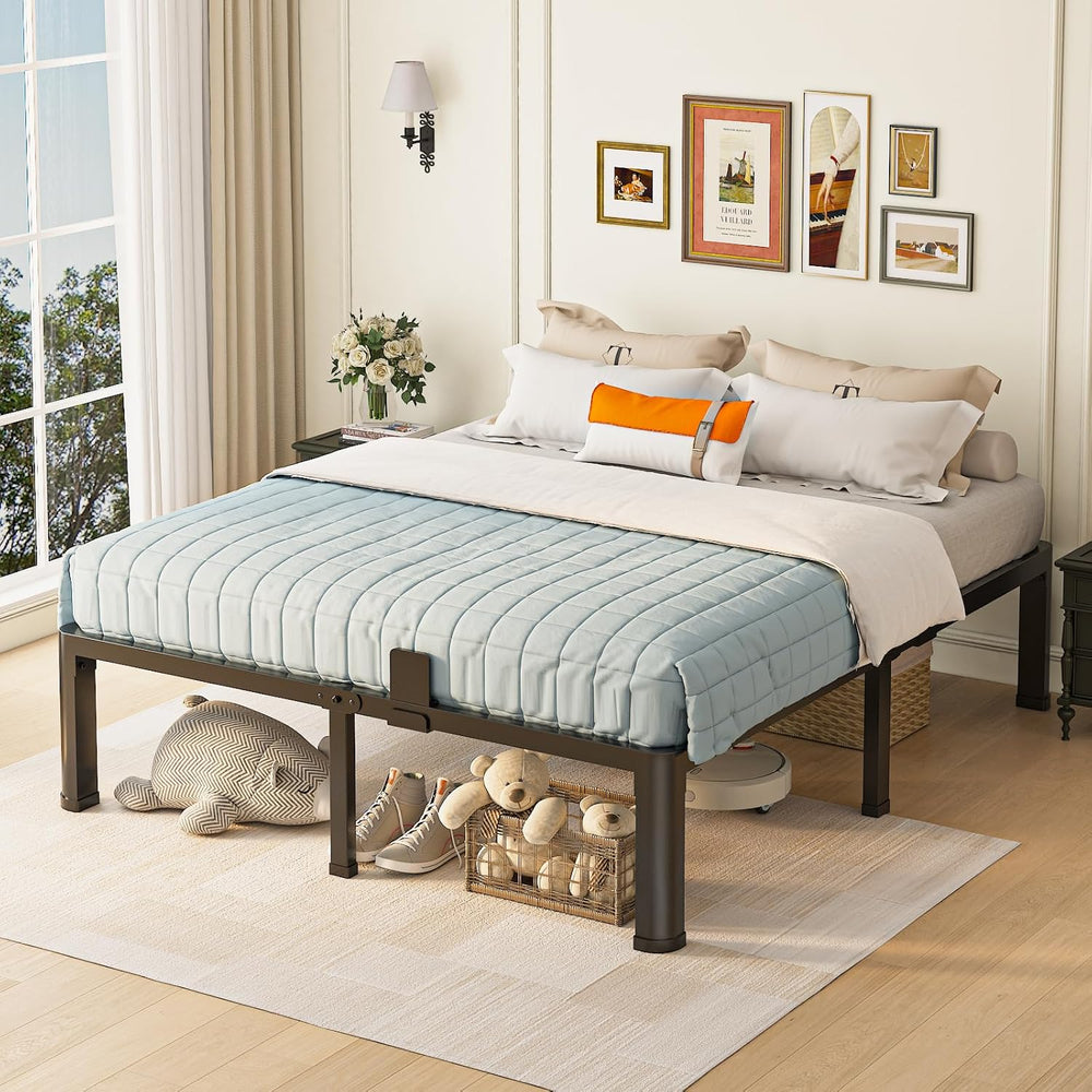 Yitong Angel 14 inch Full Size Bed Frame with Round Corner Legs Mattress Slid...