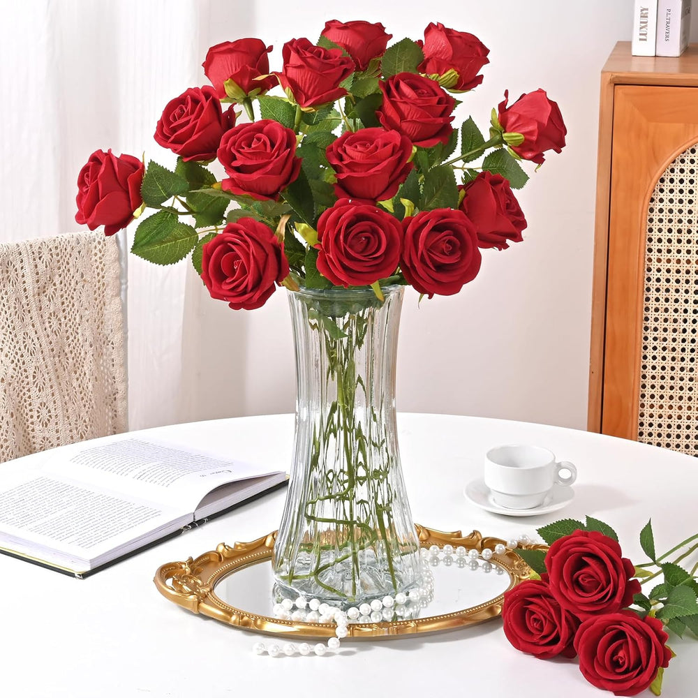 Waipfaru 50 Pcs Red Roses Artificial Flowers