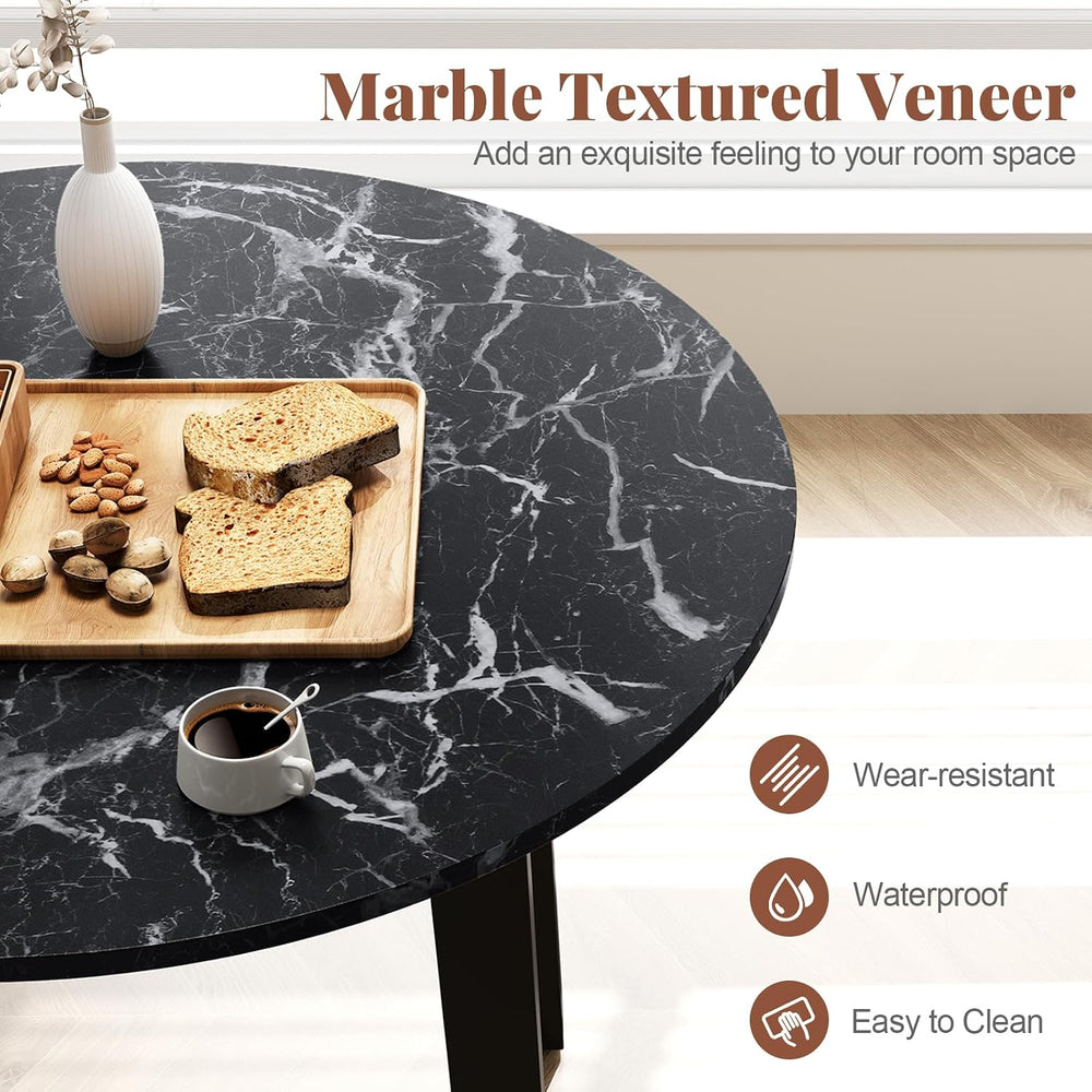 Giantex 35” Round Dining Table with Rubber Wood Legs, Marble-Textured Veneer ...