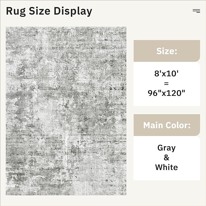 Abstract Rug 8x10 Large Living Room Rugs Neutral Modern Washable Area Rugs - Image 5