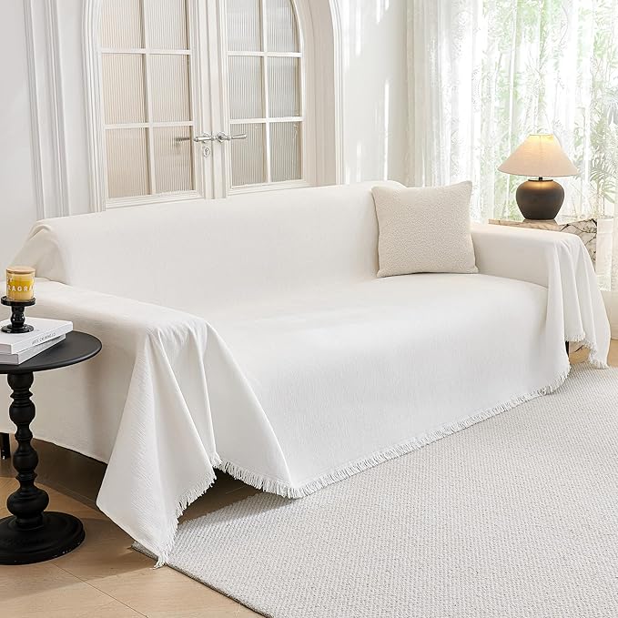 MYSKY HOME Couch Covers for Pets Thick Chenille White Cream Sofa Slipcover by MYSKYHOME