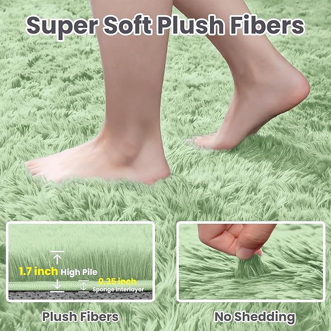 4x6 Area Rugs for Living Room Rug: Soft Fluffy Shag Mint Green Rugs for Bedroom - Image 5