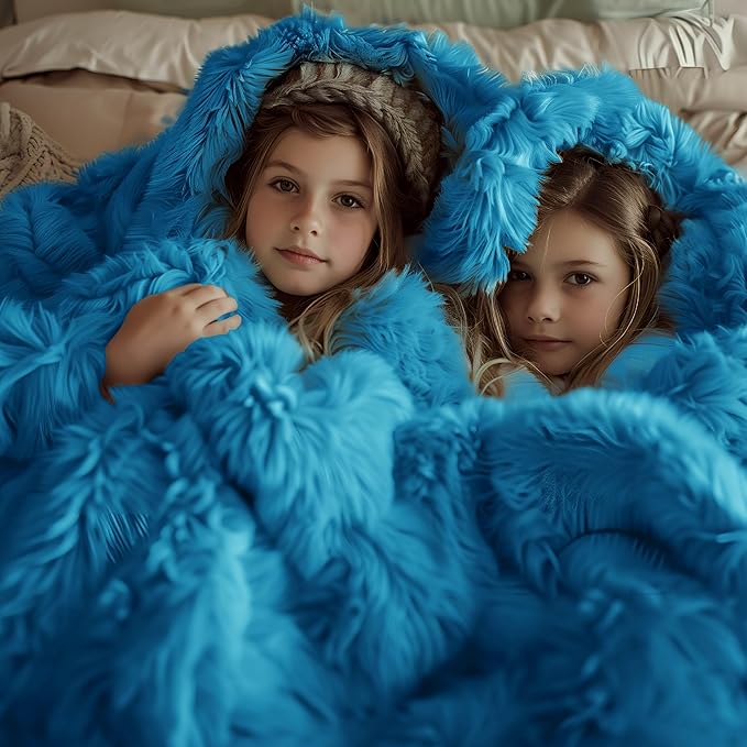 Bedsure GentleSoft Fluffy Bright Blue King Size Blanket - Image 2