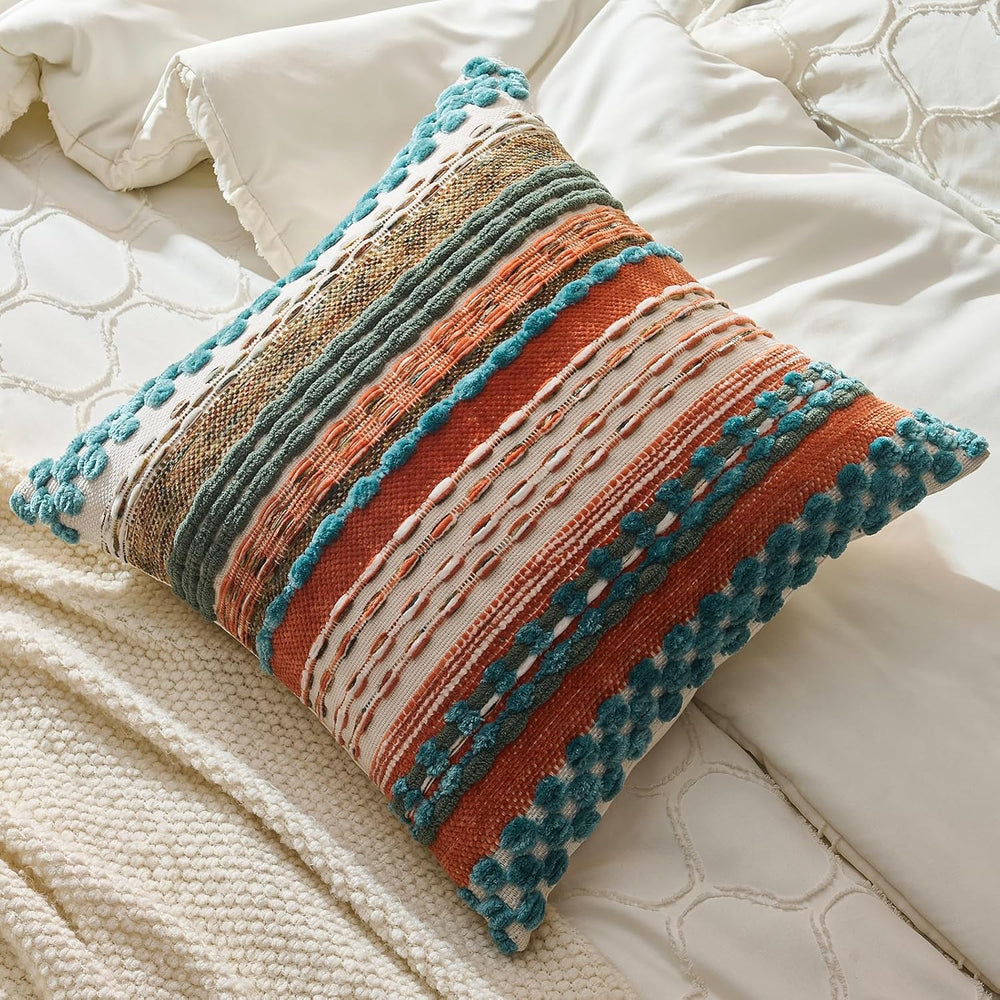 Set of 2 Chenille Tufted Striped Textured Boho Throw Pillow Covers Aesthetic ...