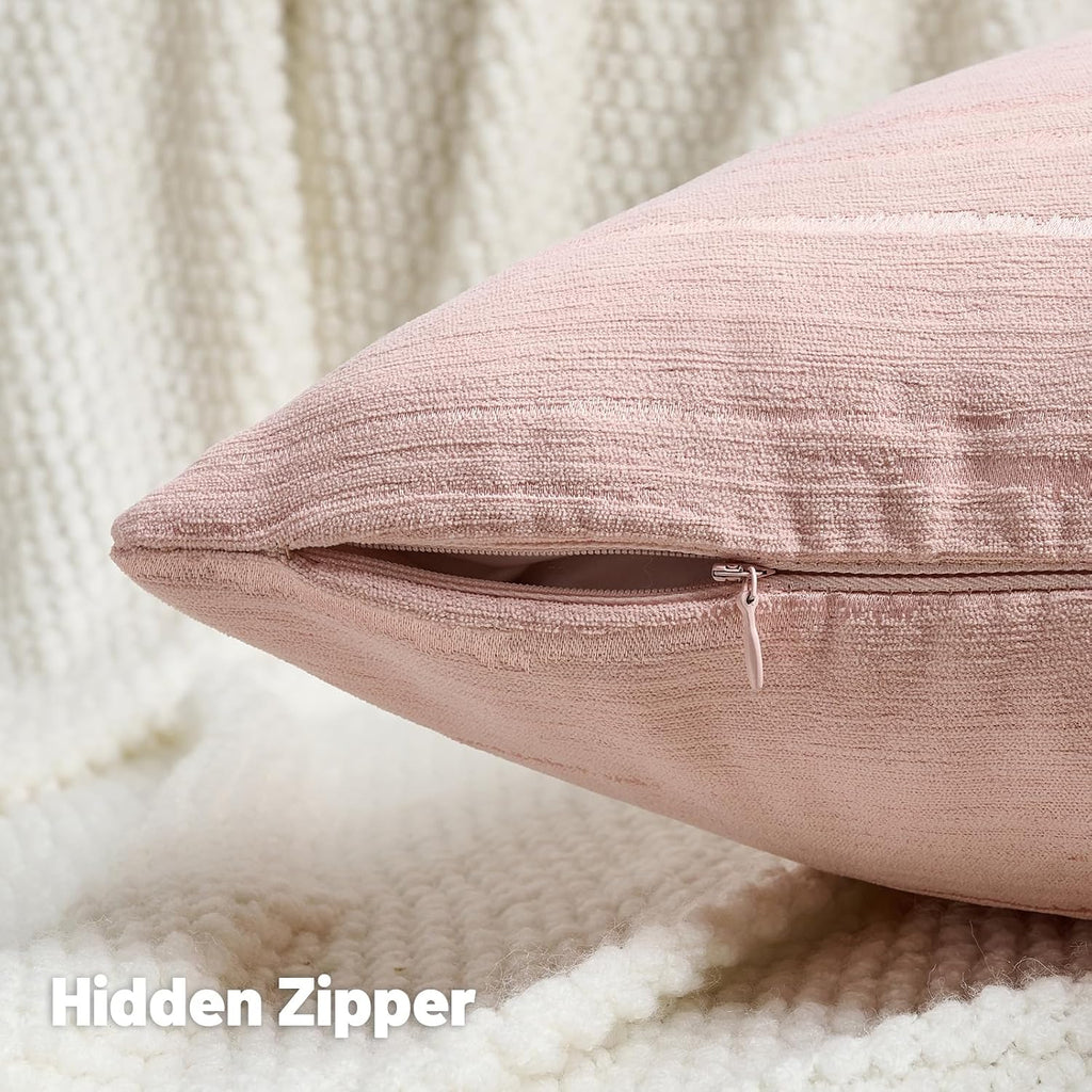 FUTEI Pack of 2 Chenille Striped Throw Pillow Covers 20x20 Inch,Pink | Soft Embossed Striped Decorative Pillow Covers,Hidden Zipper,Machine Washable,Colorfast,for Sofa Bed Living Room