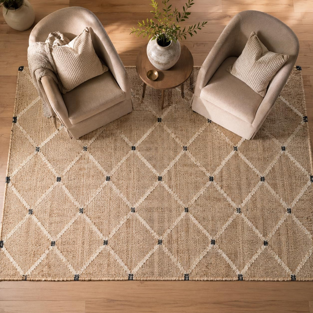 FRELISH DECOR Hand Woven Jute Area Rug 5'x8' - Geometric Design (Natu...