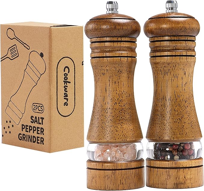Wooden Salt and Pepper Grinder Set, Premium Oak Wood Salt Grinders Shakers by MJINGMEI
