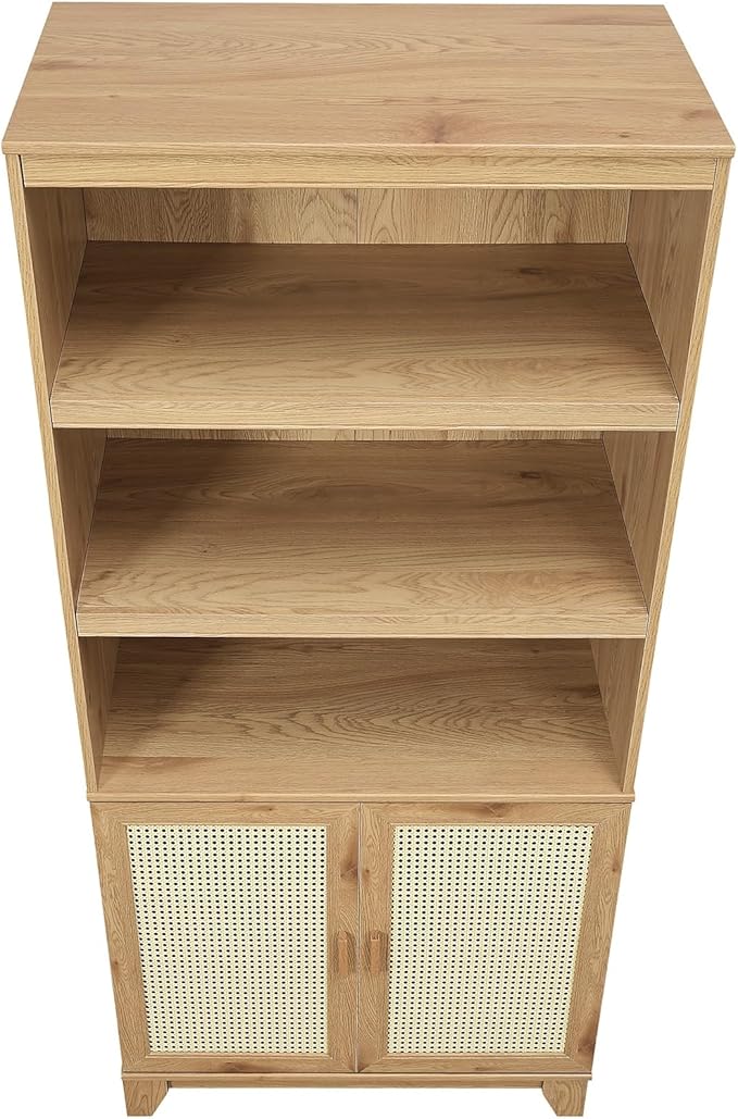 Manhattan Comfort Sheridan Modern Cane Bookcase with Adjustable Open Shelves,...