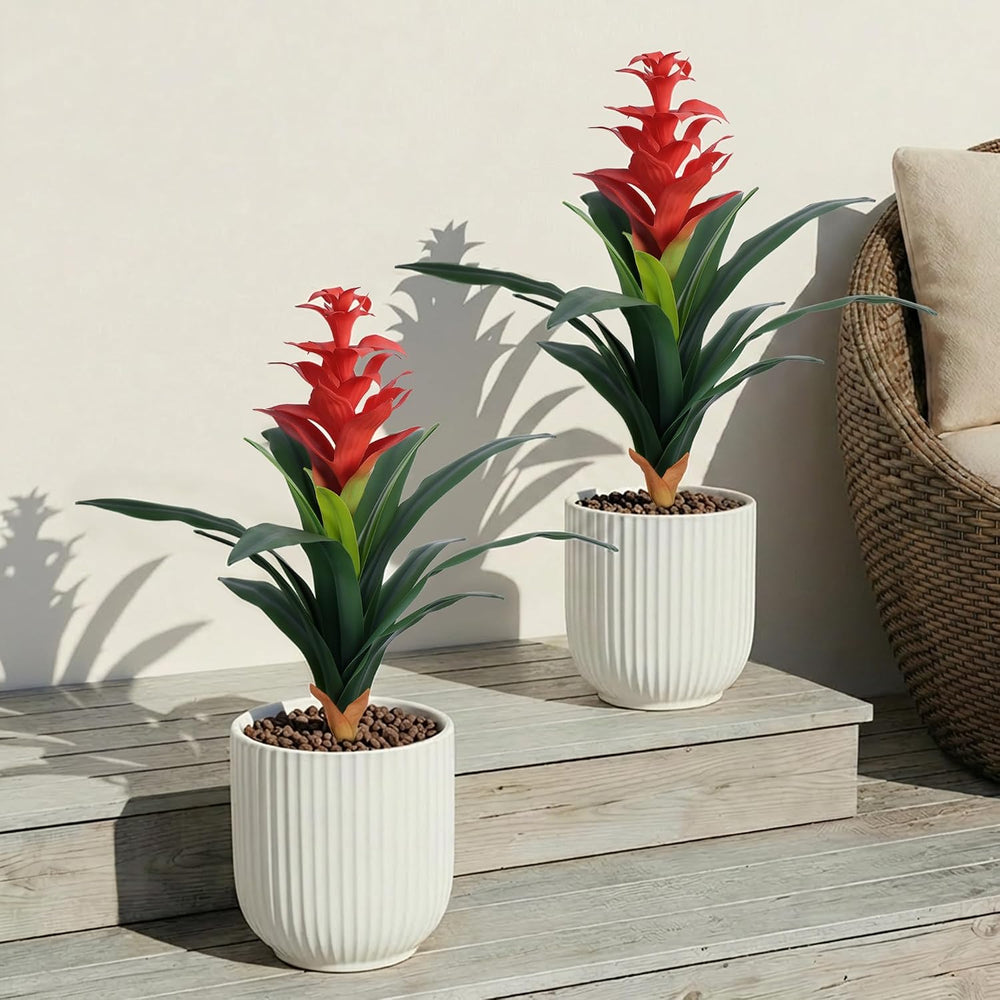Ivydale Fake Flowers Plants for Outdoors, 2 Pcs 16.93" Bromeliad Artific...
