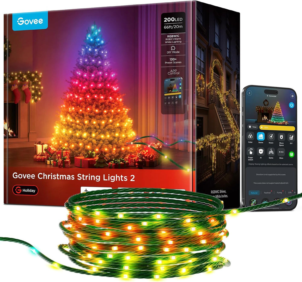 Govee Christmas Lights 2, 66FT 200LEDs Halloween String Lights, Green Wire