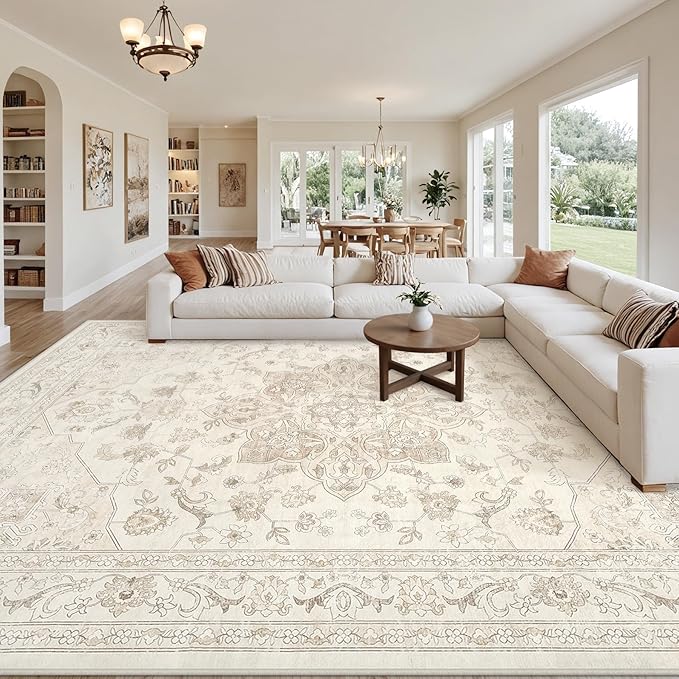 8x10 Area Rugs for Living Room: Vintage Boho Neutral Washable Rug Indoor Soft - Image 8