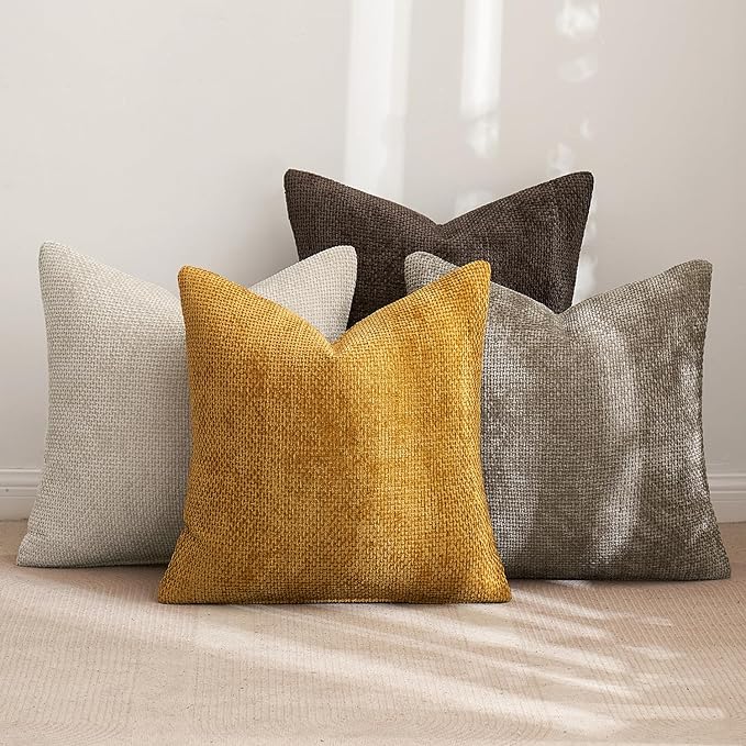 MIULEE Pack of 4 Couch Throw Pillow Covers 20x20 Inch Neutral Gold/Brown Soft - Image 3