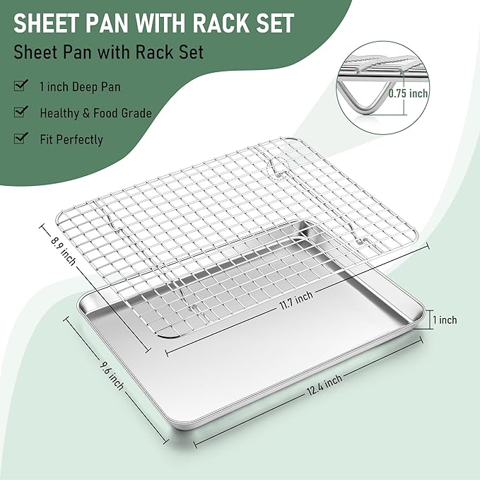 Homikit Baking Sheet with Wire Rack Set, Metal Bacon Cookie Trays Nonstick - Image 2