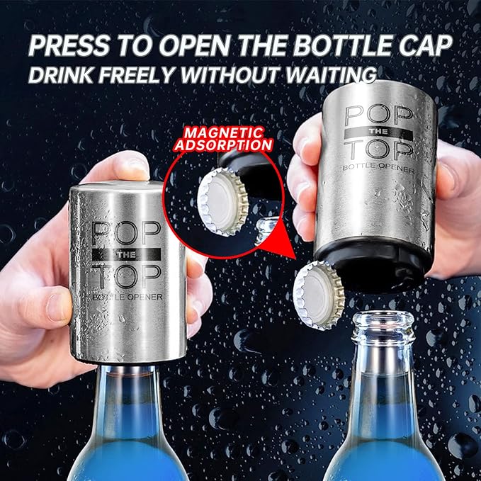 2PCS Beer Bottle Opener with Magnetic Cap, Automatic Stainless Steel One-Handed - Image 3