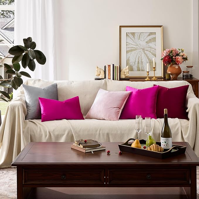 GIGIZAZA Throw Pillow Covers 22x22 Inch Hot Pink Velvet Pillows Decorative - Image 7
