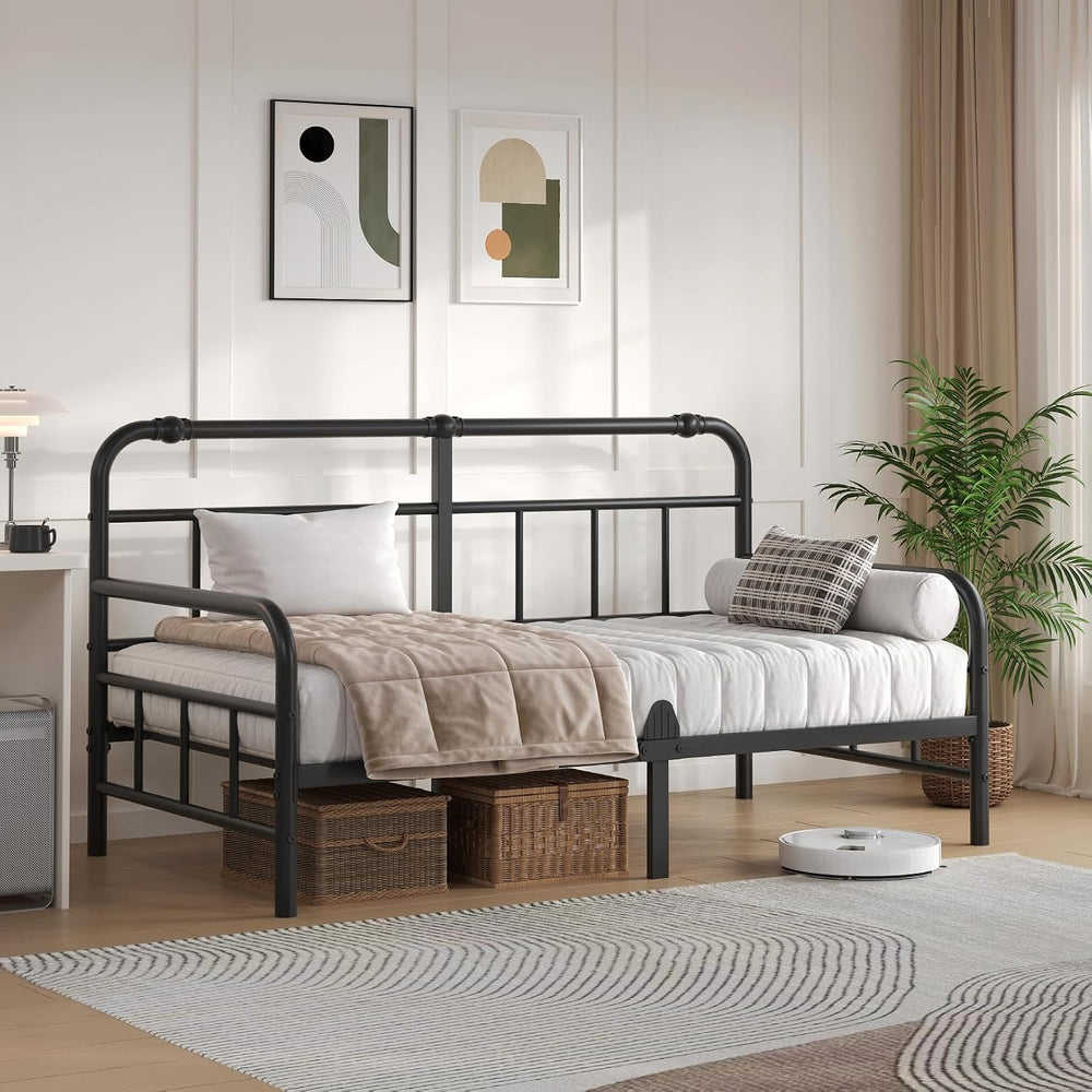 Twin Metal Daybed Frame with Headboard, 12 Inch Sofa Bed for Living Room, Hea...