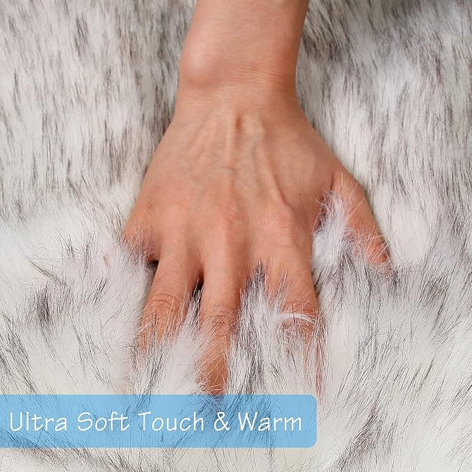 duduta White Black Faux Sheepskin Runner Rugs 2x6 ft, Fluffy Shag Bedroom Rug - Image 2