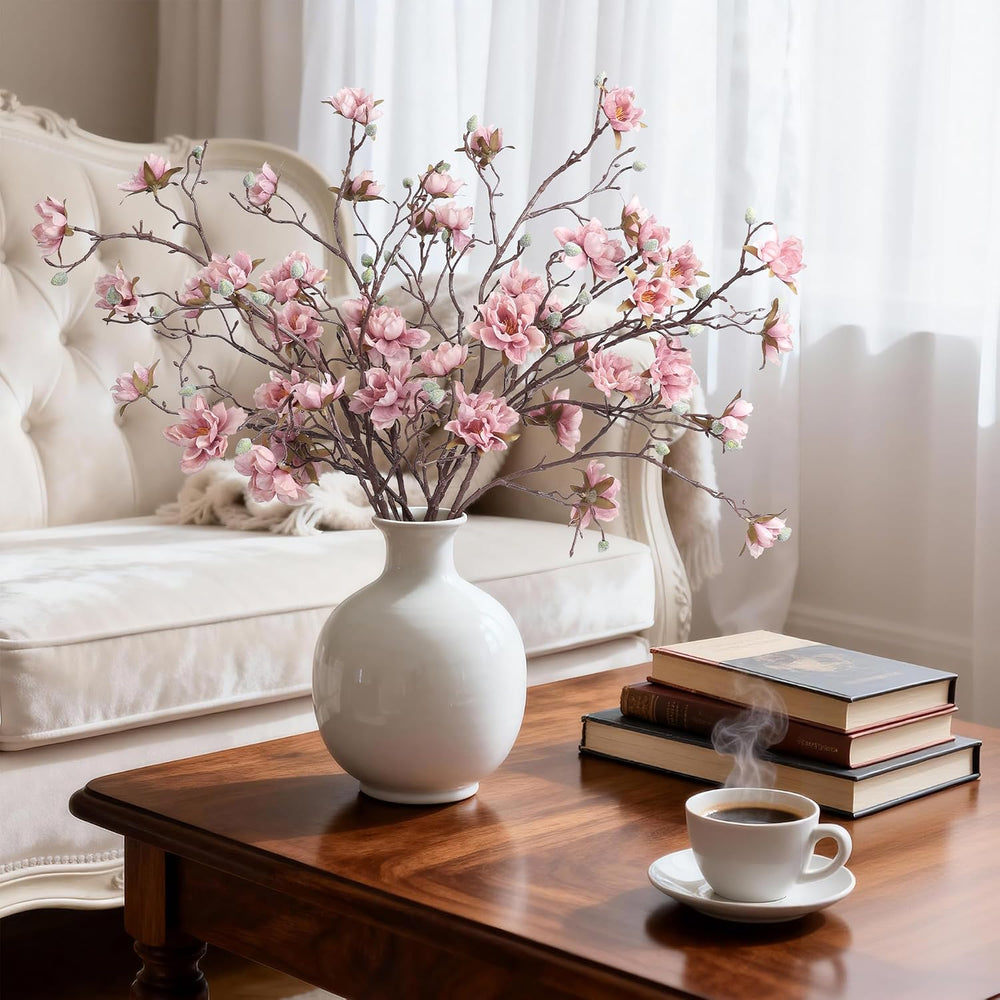 HyeFlora 3PCS Artificial Magnolia Flowers Stems for Spring Decoration, Faux P...