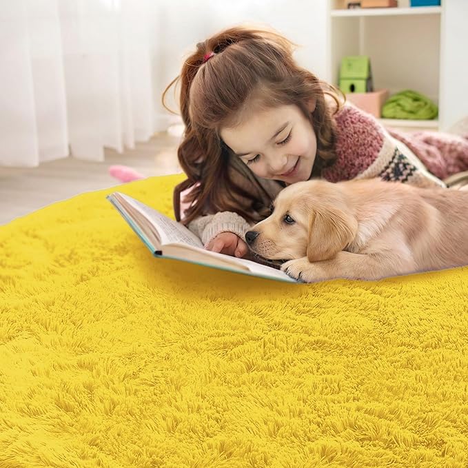 OLANLY Yellow Round Rugs for Bedroom - Image 5