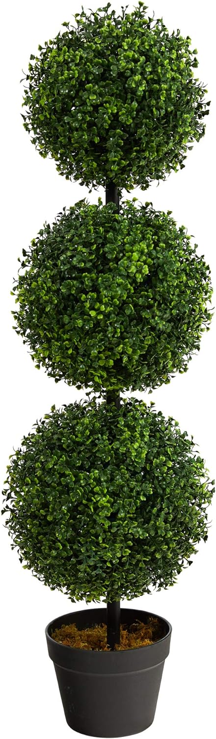 Nearly Natural 36in Artificial Triple Ball Boxwood Topiary Tree - Indoor Outd...