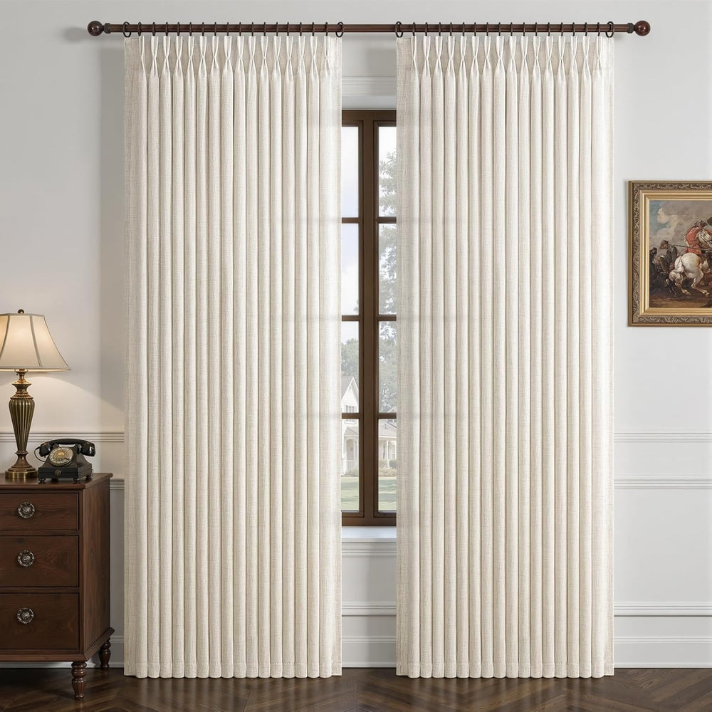 Pinch Pleated Linen 50 Inch Wide Curtains 96 Inches Long for Living Room, Mem...