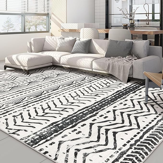 Nakagishi Black Rug Living Room Rugs: 10x14 Machine Washable Boho Large Neutral by NakagishiAreaRug