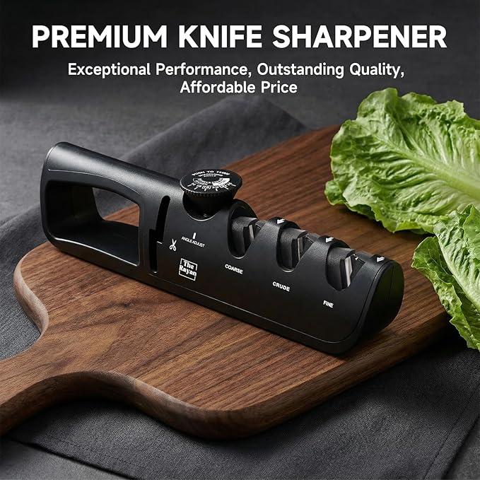 Knife Sharpener, 4-in-1 with Non-Slip Base and Adjustable Angle Guide, Steel - Image 2