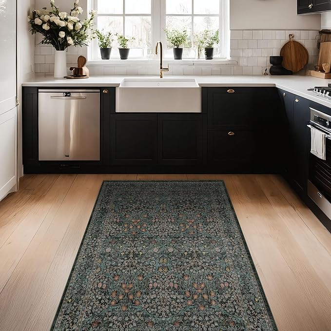 Dark Green Washable 3x6 Large Entryway Runner Rug Indoor, Non-Slip Floor Rugs - Image 2