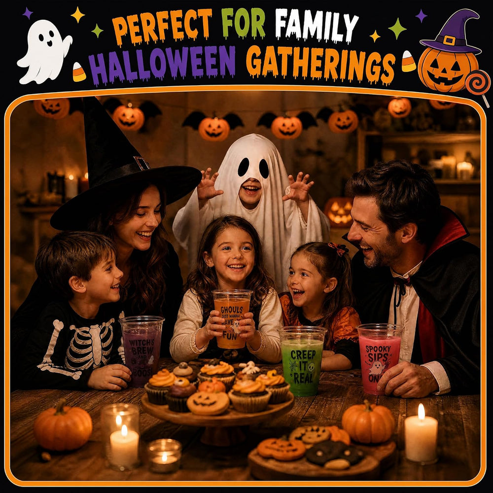 SiliFine 100 Pcs 12 oz Halloween Plastic Cups, Halloween Party Supplies