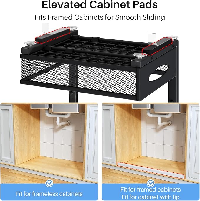 Under Sink Organizer, 2 Tier Pull Out Under Cabinet Organizer Shelf - Image 3