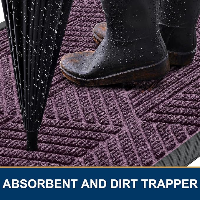 Smiry Front Door Mat Outside Entrance, Heavy Duty Sturdy Natural Rubber Doormat - Image 3