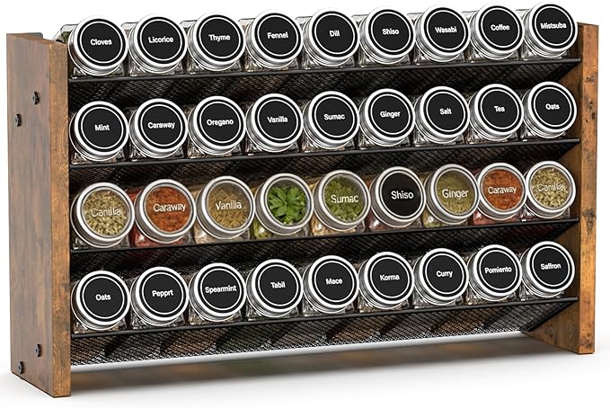 NESAPTO Spice Rack Organizer for Cabinet, Wood 4-Tier Vertical Seasoning by NESAPTO