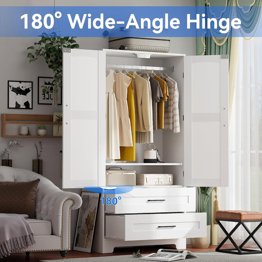 Wooden Armoire Wardrobe Closet, Bedroom Armoires with Door and Drawers, Frees...