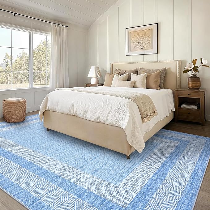 GarveeHome 8x10 Large Washable Area Rug Modern Bordered Distressed Geometric - Image 3
