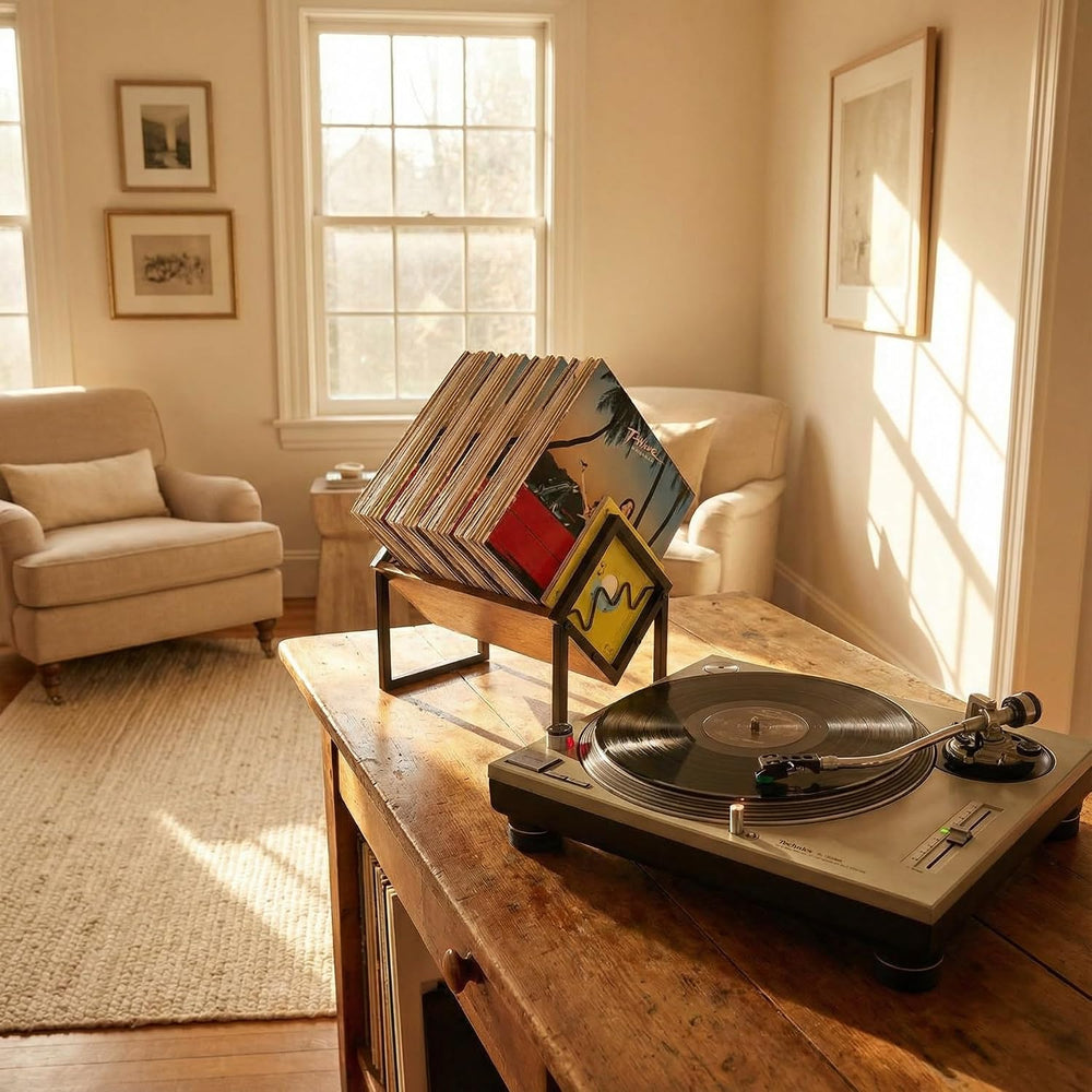 Wood Metal Vinyl Record Holder Stand,Records Storage with 40-50 LP | Heavy Du...
