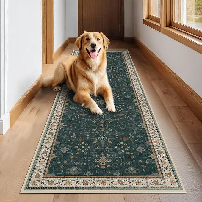 Dark Green Washable 2'6"x10' Long Runner Rugs - Image 3