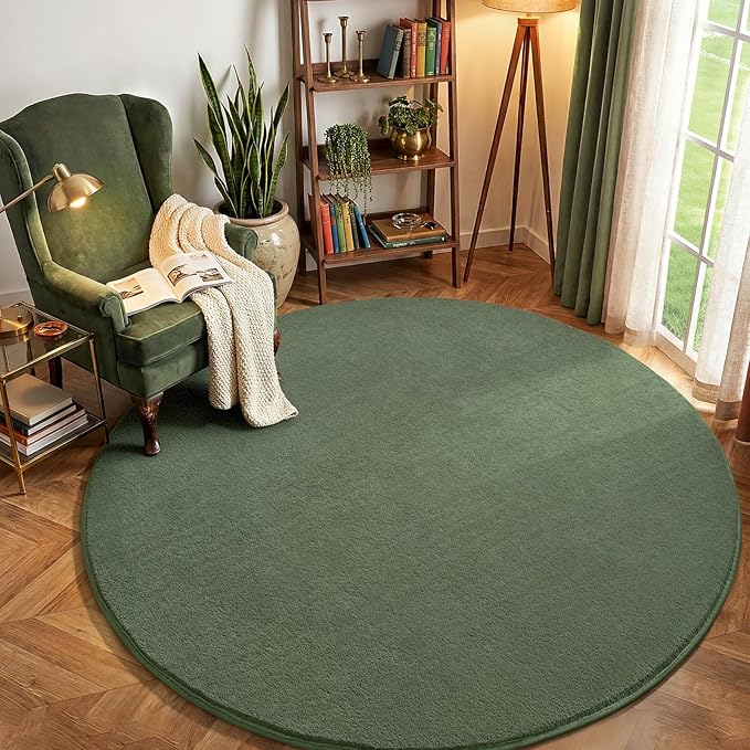 Amearea Sage Green Round Area Rugs 4ft Washable Circle Rugs - Image 8