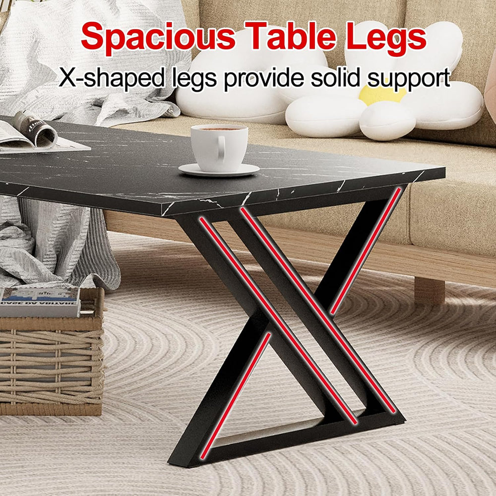 Wolawu Coffee Table Living Room Table Black Center Table, Simple Modern Faux ...