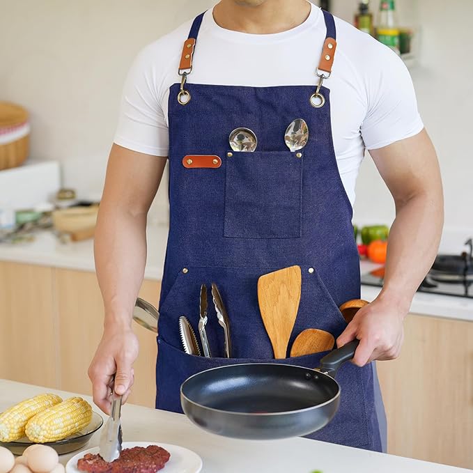 Aoomzoon Canvas Aprons for Men Chef Apron, Work Apron - 16oz Heavy Duty Cross - Image 8