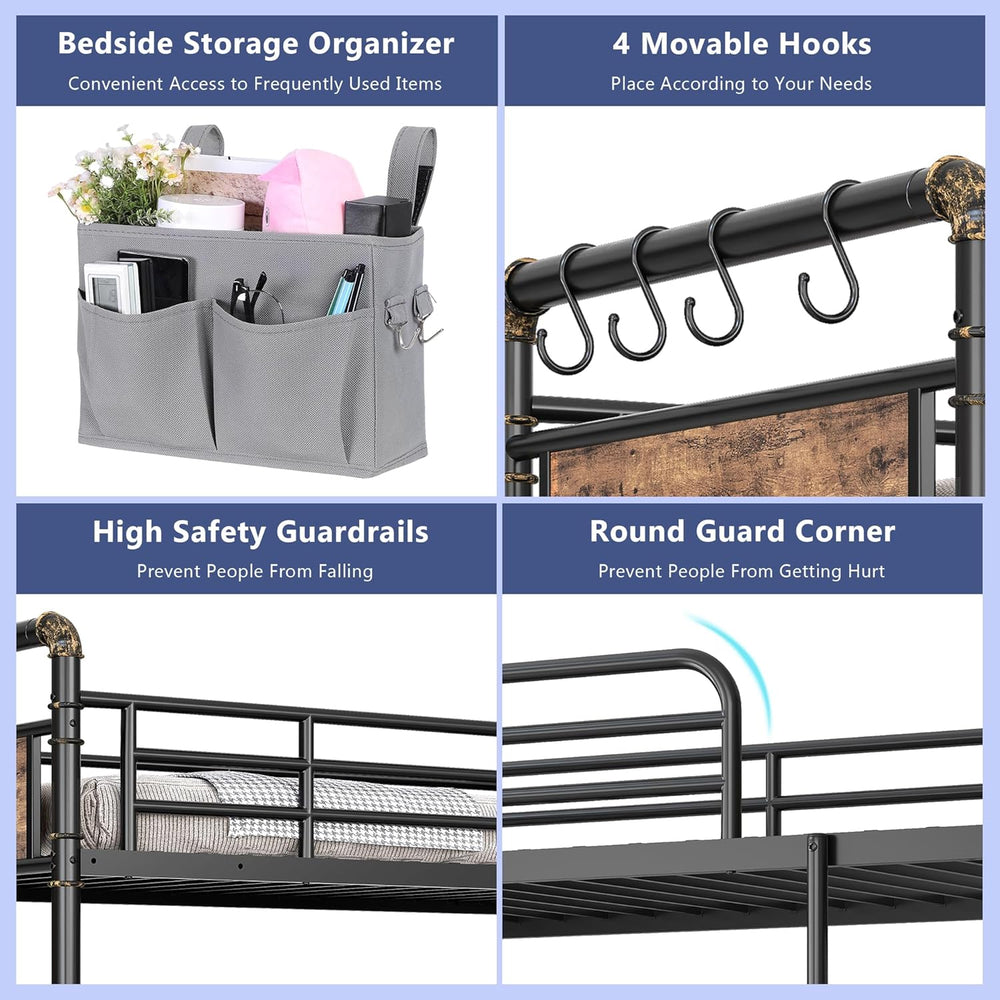 Jocoevol Metal Bunk Bed Twin Over Twin, Industrial Bunkbeds Heavy Duty Bed wi...