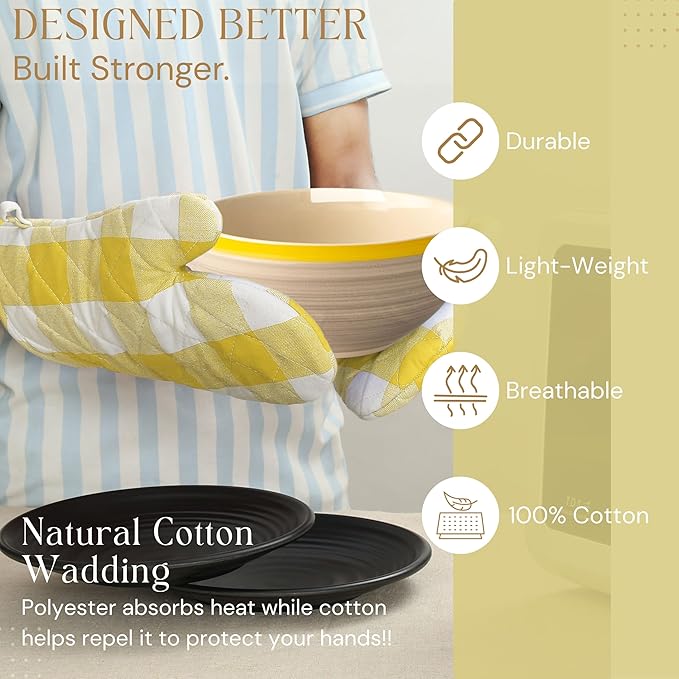 Buffalo Plaid Check Oven Mitts and Pot Holders Set, 100% Cotton, Heat Resistant - Image 5