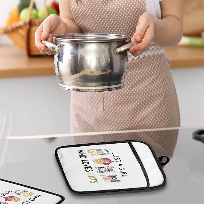 Cat Pot Holders with Pockets, Just a Girl Who Loves Cats Oven Pot Holders Heat - Image 5
