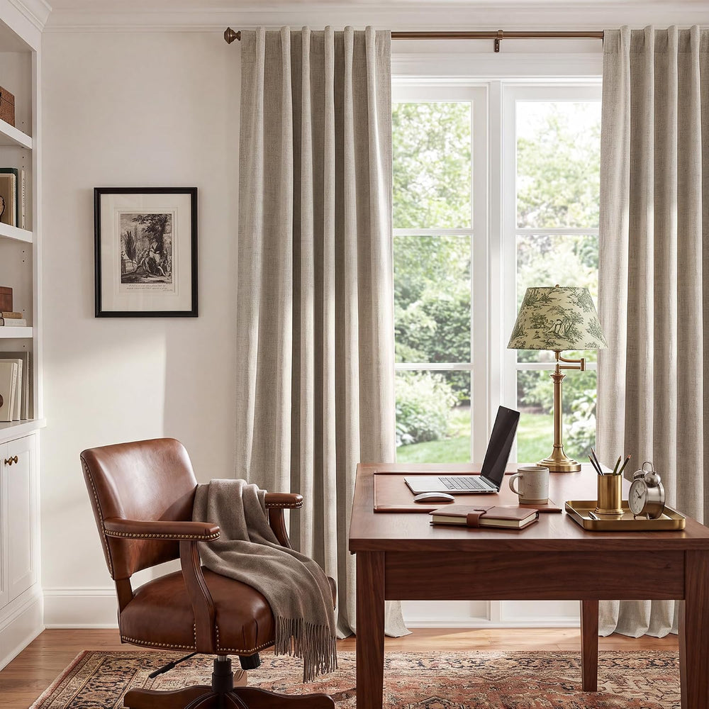 NICETOWN 100% Black Out Curtains 72 inch Long Linen Textured Set of 2